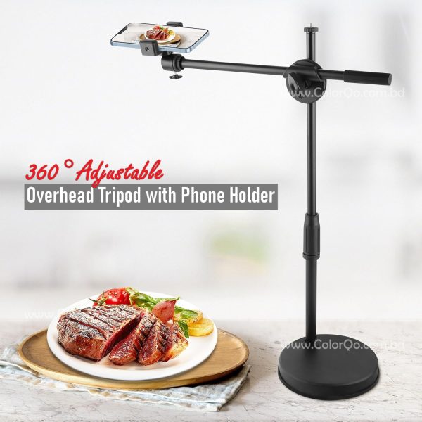 360° Adjustable Overhead Tripod with Phone Holder for Content Making